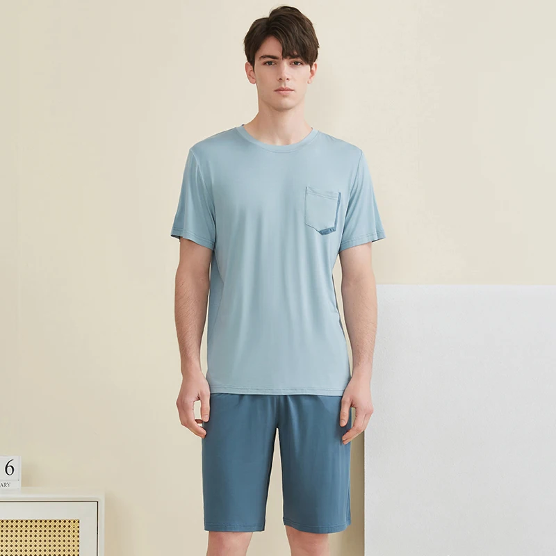 

Modal Home Casual Solid Suit Pajama Pants And Tops Short-Sleeved Men Kurta Pajama Nightwear Sets Wholesale Pajama Pants
