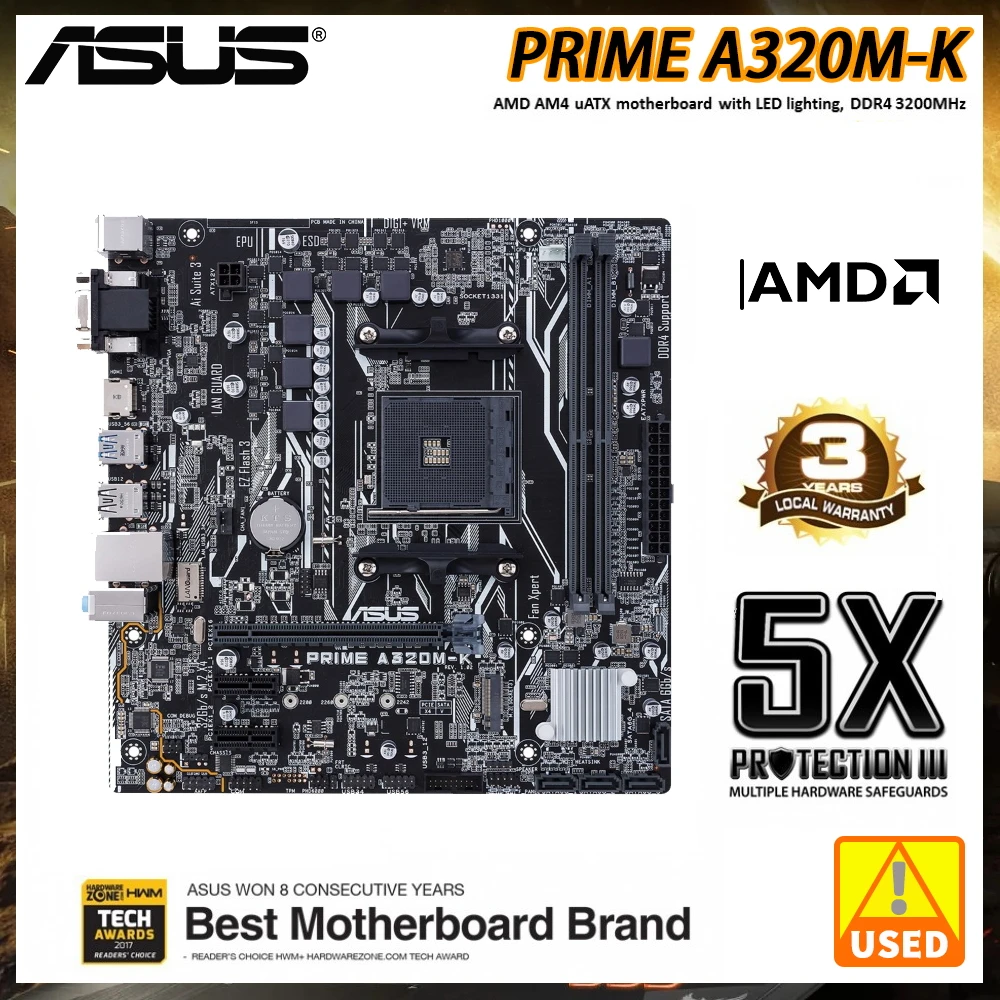 Материнская плата ASUS PRIME A320M-K использует разъем AMD A320 AM4 2 × DDR4 поддерживает RYZEN7 PCI-E 3