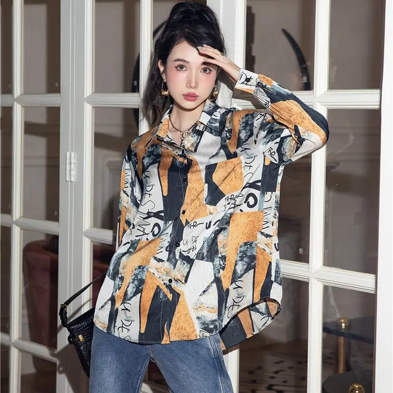 

Новинка 2022, винтажная Повседневная рубашка с длинным рукавом и художественным принтом, бесплатная доставка