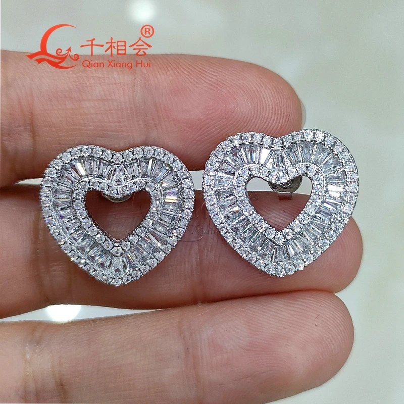 24mm Baguette hollow heart S925 silver  earrings ear stud D vvs white moissanite stone Earring jewelry woman gift