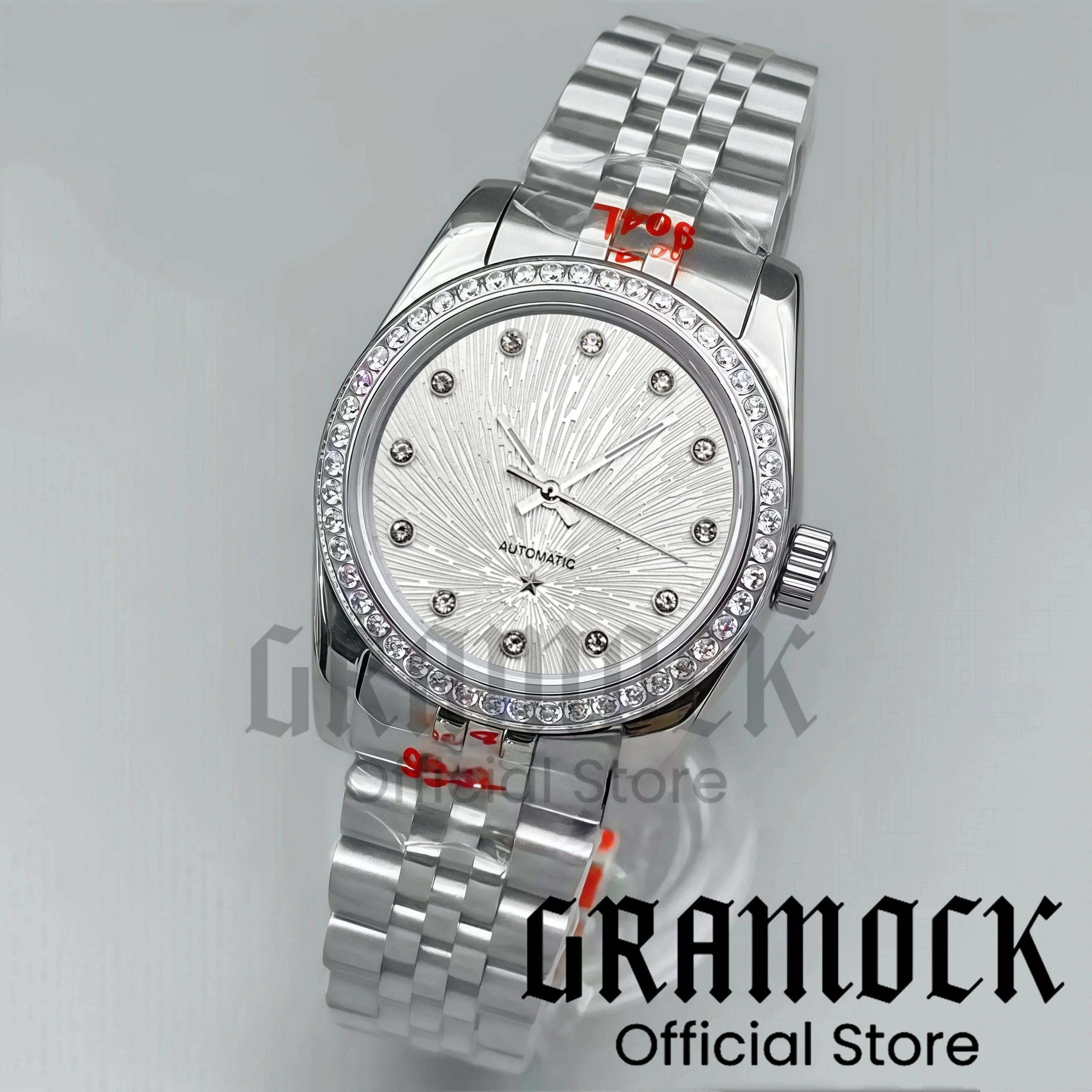 Фото Gramock 31 мм модные женские наручные часы NH05 автоматические часы De Ville с бриллиантовым индексом звезды декоративный циферблат серебряные стальные женские часы №2