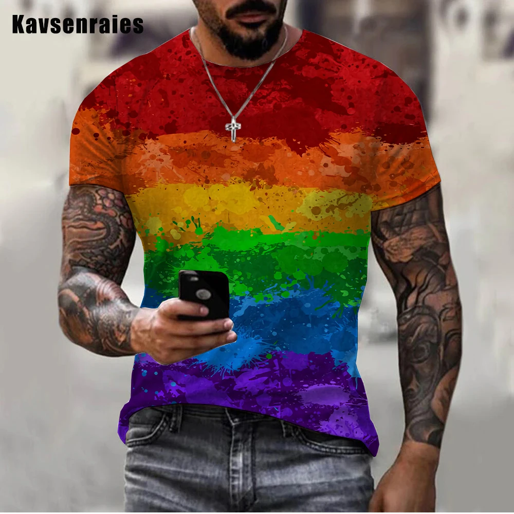 

New Rainbow Paint Splatter Print T-shirt Men Women Summer Hipster Colorful Ink 3D T Shirt Unisex Street Harajuku Oversized Tops