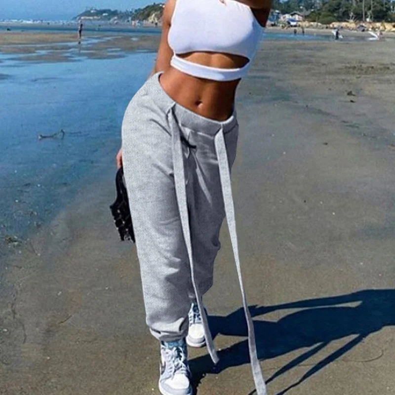 

Однотонные зимние спортивные брюки, женские Мешковатые плотные теплые спортивные брюки с высокой талией, женские свободные повседневные у...