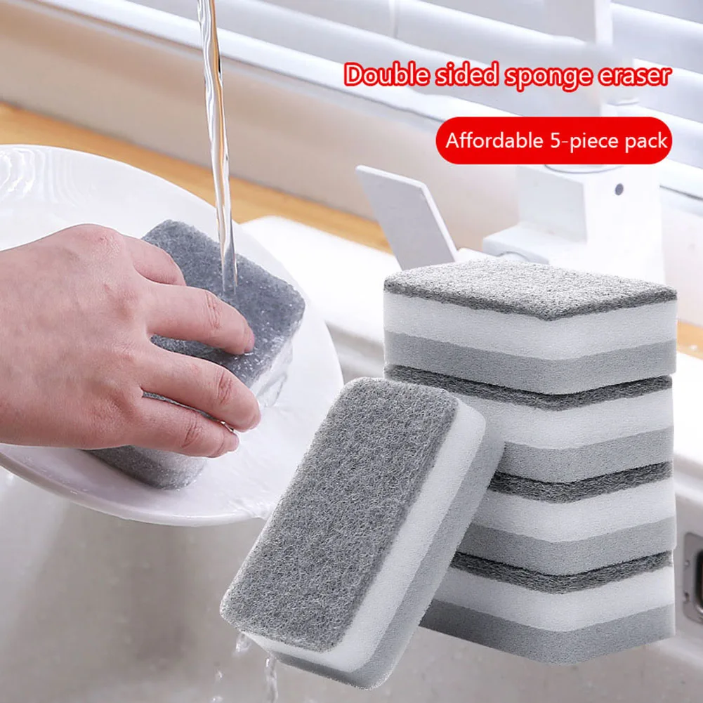 

5PCS Dishwashing Sponge Double Sided Microfiber Sponge Scouring Pad Kitchen Washing Dish Towel Cleaning Brush Wipe Sponges