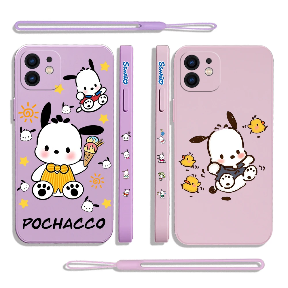 

Cartoon Sanrio Pochacco Phone Case For Samsung Galaxy S23 S22 S21 S20 Ultra Plus FE S10 Note 20 Plus With Lanyard Cover