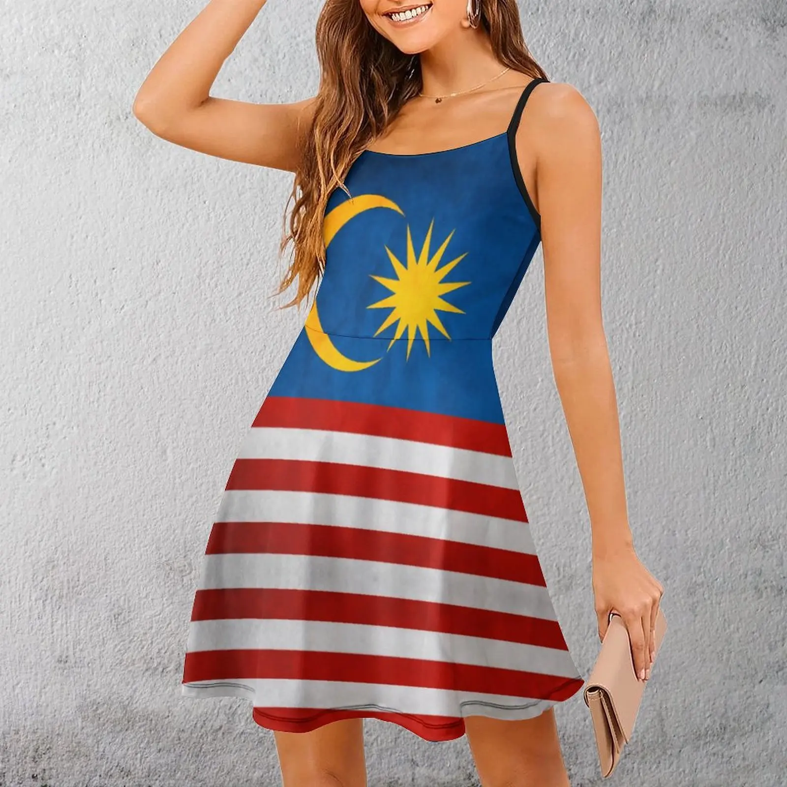 

Malaysia Malaysian Flag National Flag of Malaysia Premium Sexy Woman's Clothing Women's Sling Dress Funny Novelty Parties Str