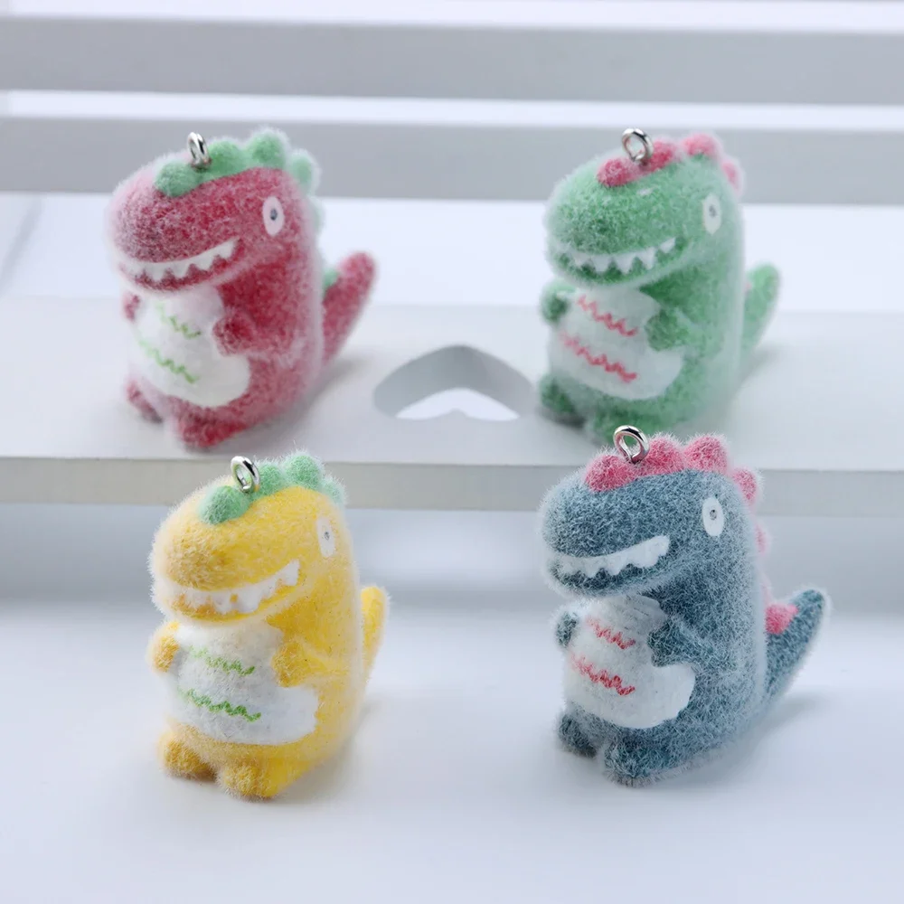 10 шт. 3D милый мультяшный флокированный динозавр подвески плюшевые животные