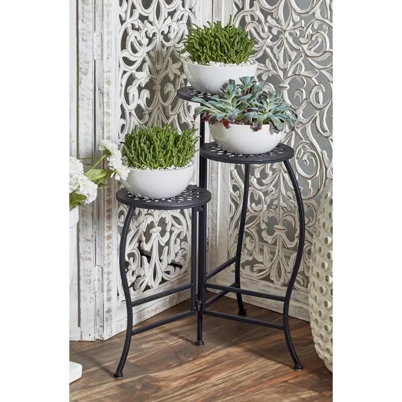 20" x 15" x 24" 3 Tier Black Metal Indoor Outdoor Floral Plantstand