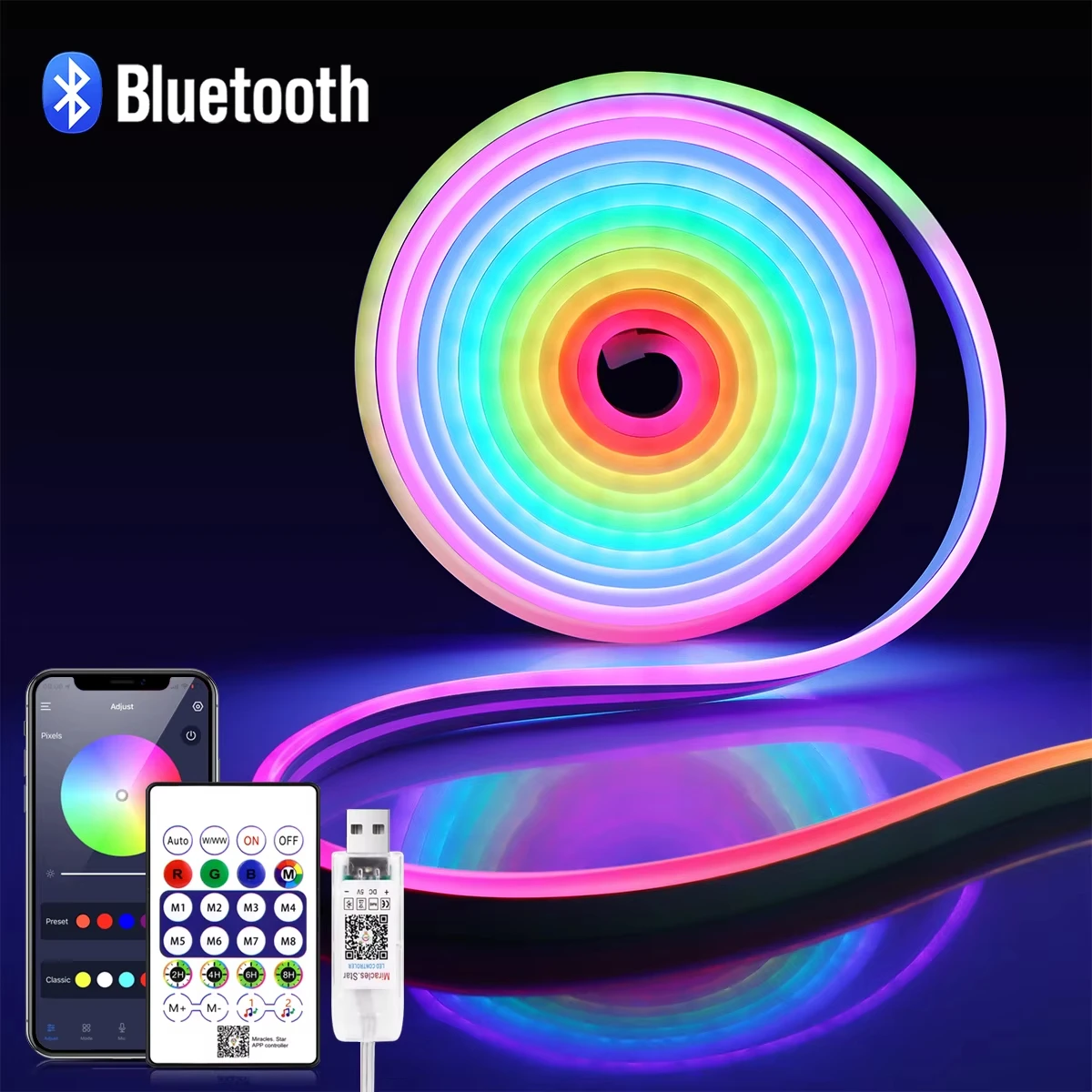 

RGBIC Неоновая светодиодная лента 5В Bluetooth для дома