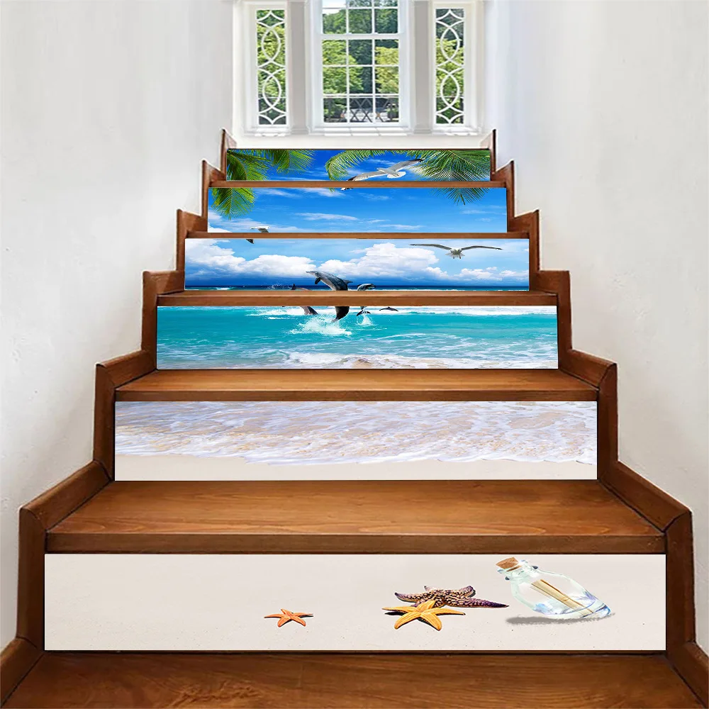 

6 13 Steps Vinyl Stairs Stickers Natural Scenery Riser Staircase Covering Decal Waterproof Peel&Stick Wall Sticker For Stairway