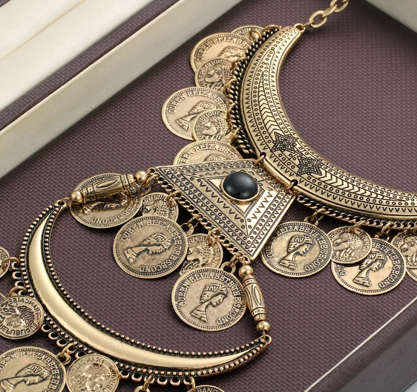 Античная бронза двойной Слои Луна бар Link multi coins Charm Биб Цепочки и ожерелья