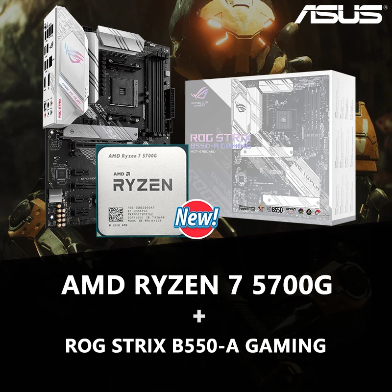 NEW AMD Ryzen 7 5700G R7 5700G + ASUS ROG Strix B550 A Gaming AMD AM4 Ryzen ATX Gaming Motherboard Aura Sync New But Without Fan