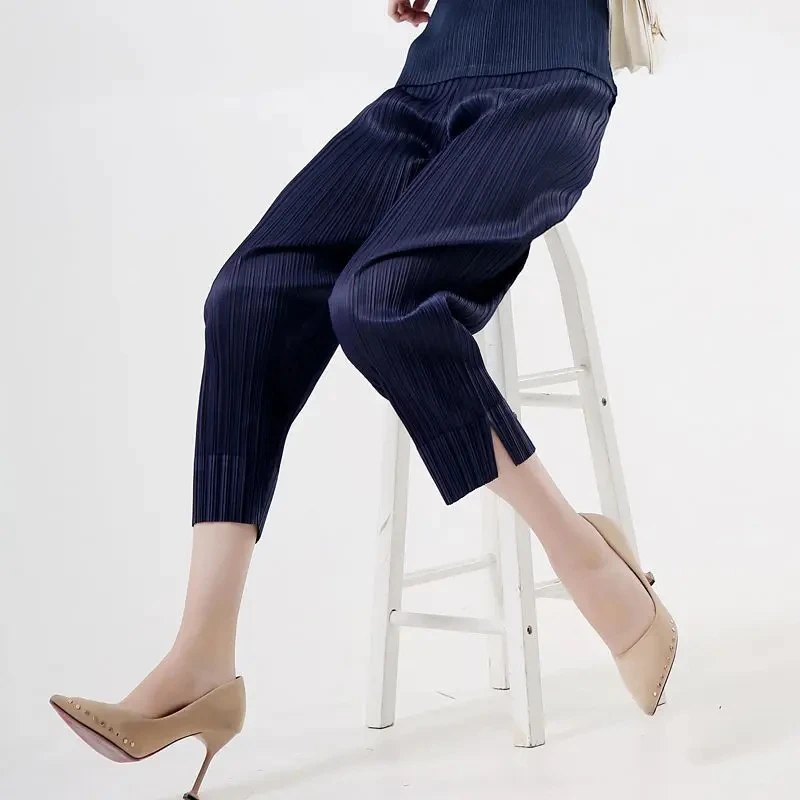 Плиссированные брюки летние модные прямые свободные и облегающие повседневные