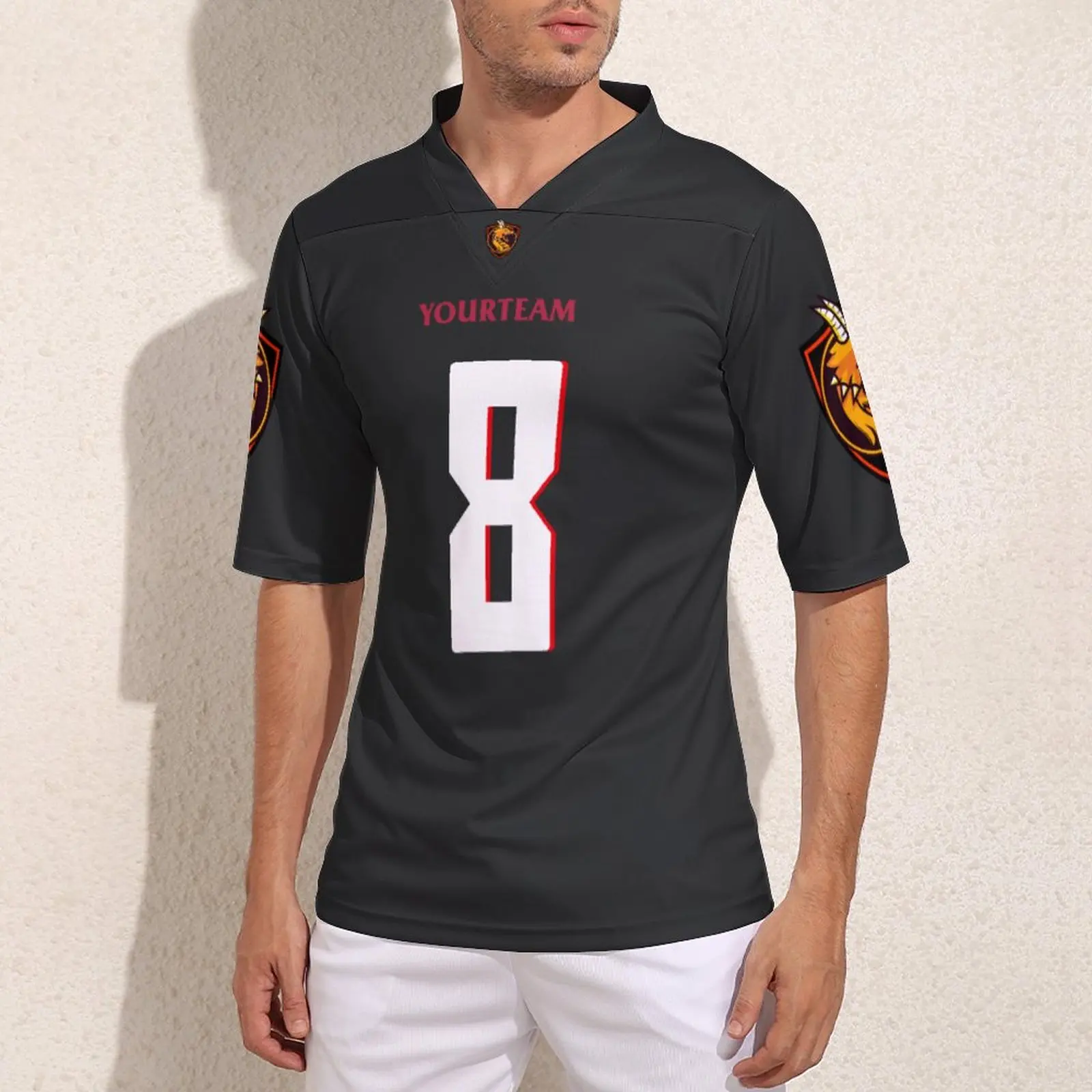 

Custom Made Atlanta No 8 Black Football Jerseys Males Vintage Rugby Jersey Sporting Customization Rugby Shirt