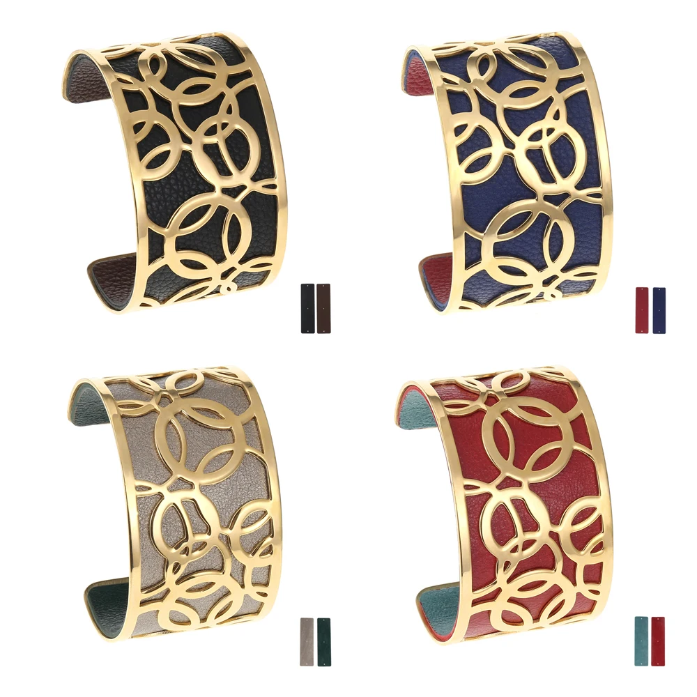 

40mm Stainless Steel Bracelets Bijoux Manchette Femme Leather Cuff Bangles Bracelets Circular Pattern 2022 New