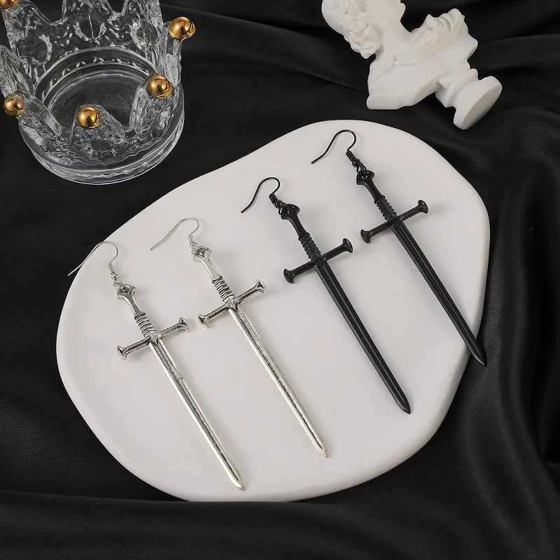 

Vintage Cross Sword Dangle Earrings For Women Goth Geometry Metal Silver Color Dagger Hanging Earring 2021 Trend Party Jewelry