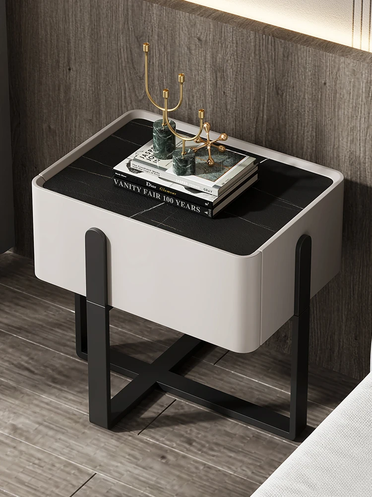 

zq Italian Style Light Luxury Bedside Table Simple Modern Locker Bedroom Small Nordic Style Stone Plate