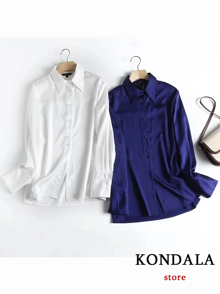 

KONDALA шикарные однотонные Свободные повседневные женские винтажные рубашки с длинным рукавом на пуговицах Мода 2023 Весенняя Офисная Женская блузка