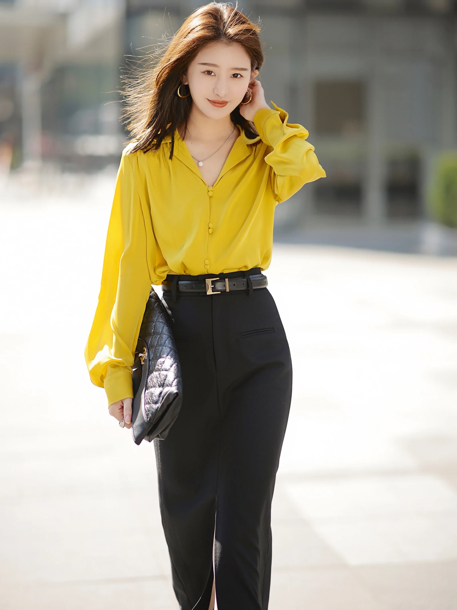 Daxi Self-Made [В наличии] Рубашка Флора Поло Повседневная шелковая рубашка Женские