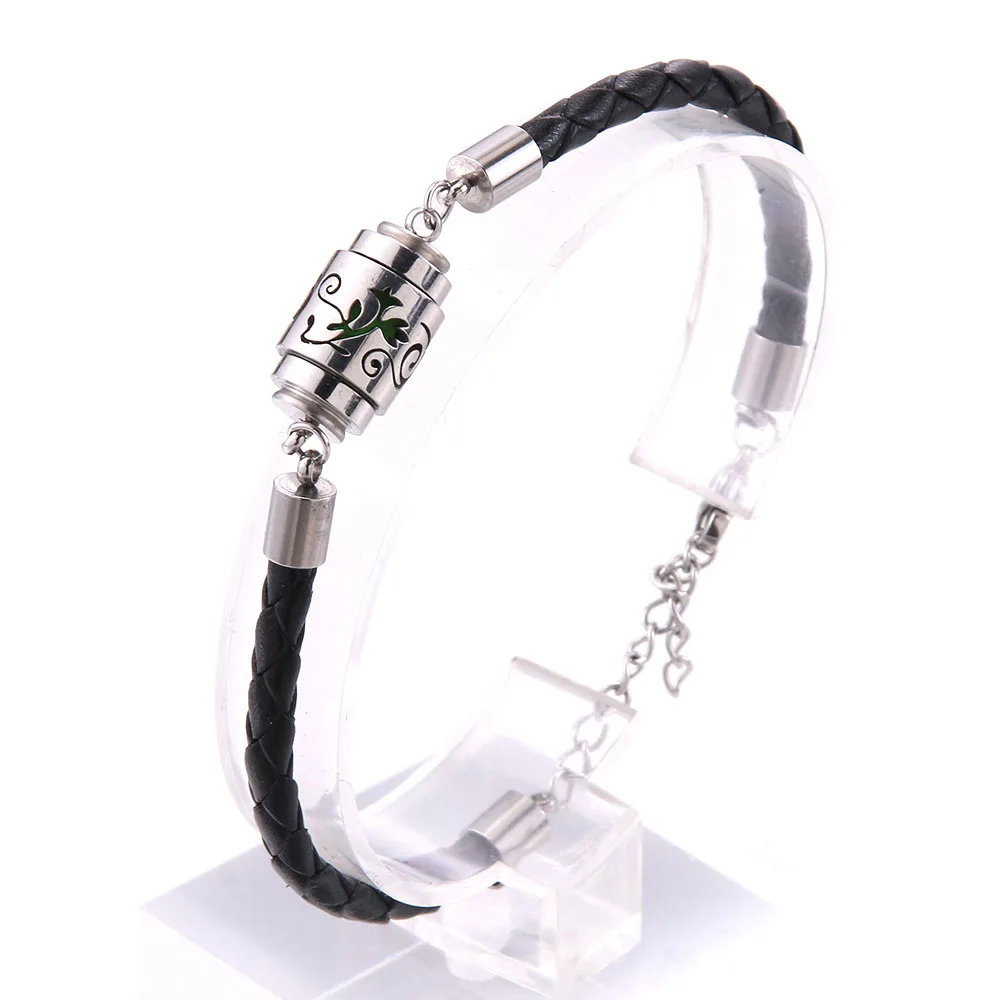 

2022New Aroma Perfume Essential Oil Diffuser Bracelet Aromatherapy Locket Bracelet Stainless Steel Locket Black Leather Bracelet