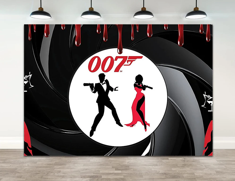 

James Bond 007 Photo Backdrop Secret Agent Theme Photography Backdrop 30th 40th 50th Birthday Party Decor Banner Poster Booth