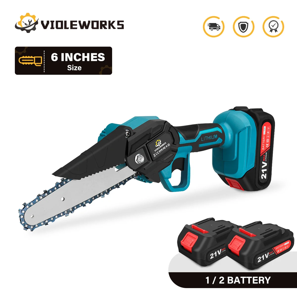 Электрическая цепная пила, 6 дюймов, 2400 Вт, 21 в, с 1/2 аккумуляторами