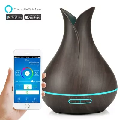 

Ultrasonic Smart Air Humidifier Aroma Diffuser Essential Oil with Wood Grain 7 Color Changing LED Lights for Office Home