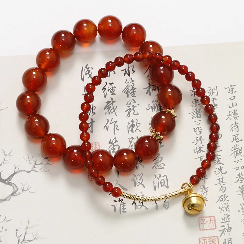 

Red Designer Beaded Bracelets for Women Girls Natural Carnelian Healing Stones Bell Bracelet Anxiety Yoga Meditation Jewelry