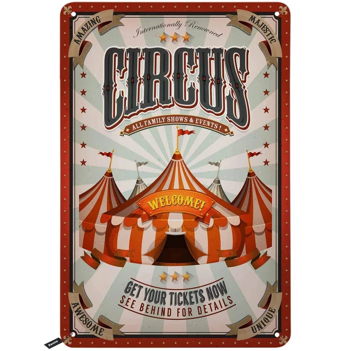 

Circus Tin Signs,Welcome Get Your Tickets Now Poster Vintage Metal Tin Sign for Men Women,Wall Decor for Bars,Restaurants