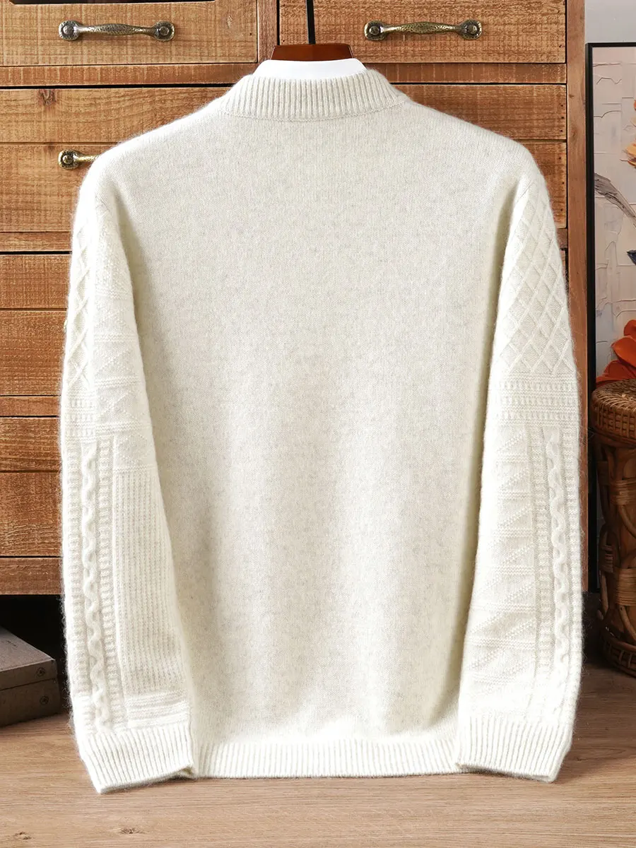 Winter Thick Cashmere Sweater Men round Neck Young and Middle-Aged Keep Warm Pure Color Plus Size Jacquard Knitting Y...