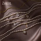 ZAKOL новый дизайн корейские Ретро Геометрические Ожерелья с натуральным жемчугом темпераментные металлические цепочки чокер для крутых девушек вечерние ювелирные изделия