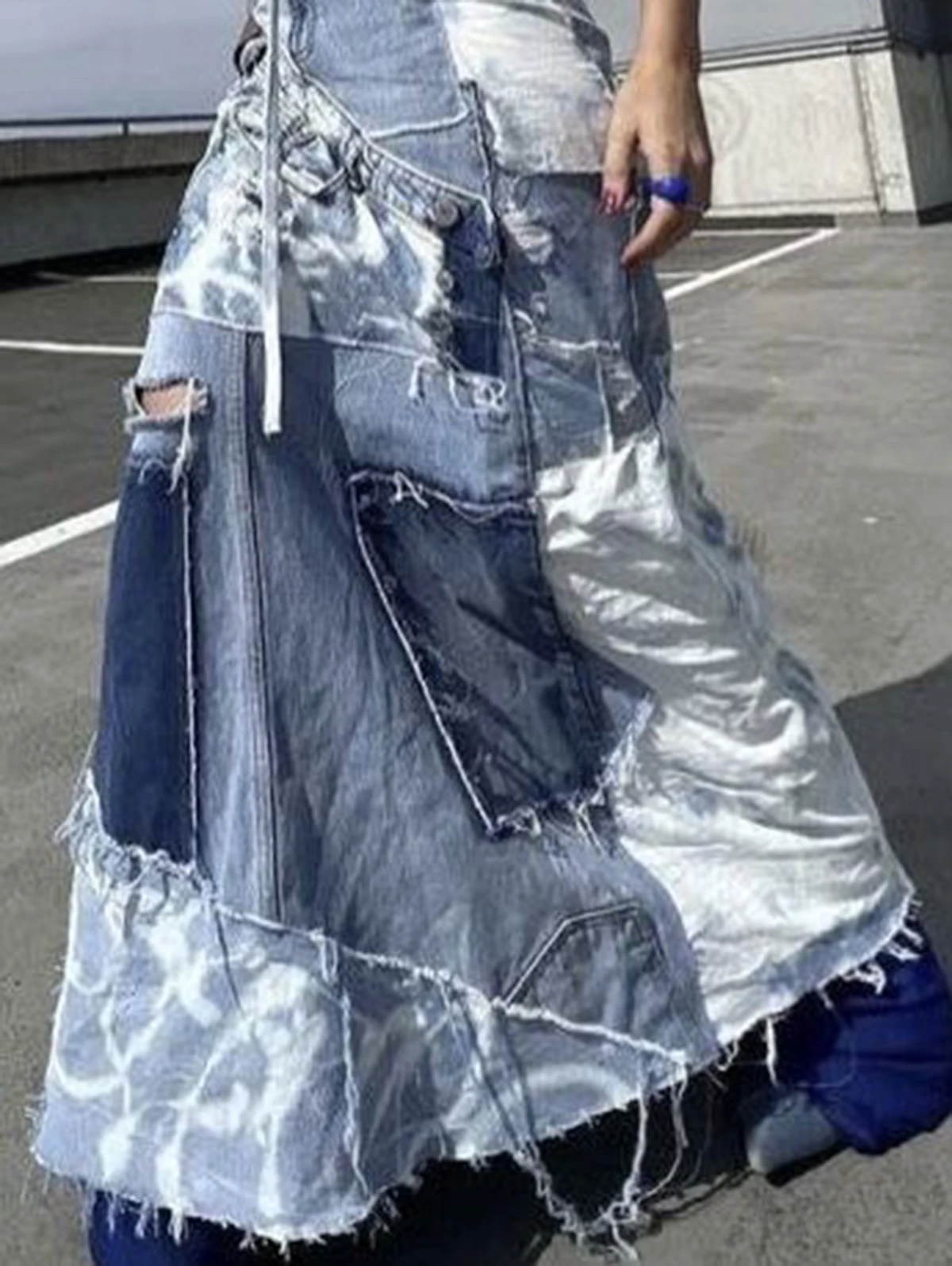 Джинсовая женская юбка в стиле пэчворк винтажная Повседневная Длинная с