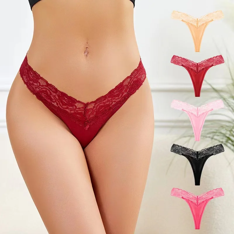 

3 Pack Girls Low Waist Thin Section Breathable Briefs Large Size Sexy Temptation Lace Thong Underwear Ladies