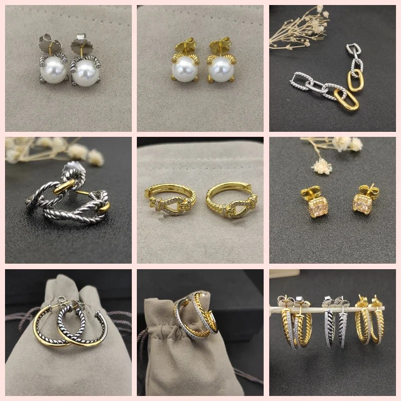 

2023 New Dav Yur Gold Hook and Twist Earrings Diamond Pave Petite Infinity Hoop Earrings Valentine's Day Gift
