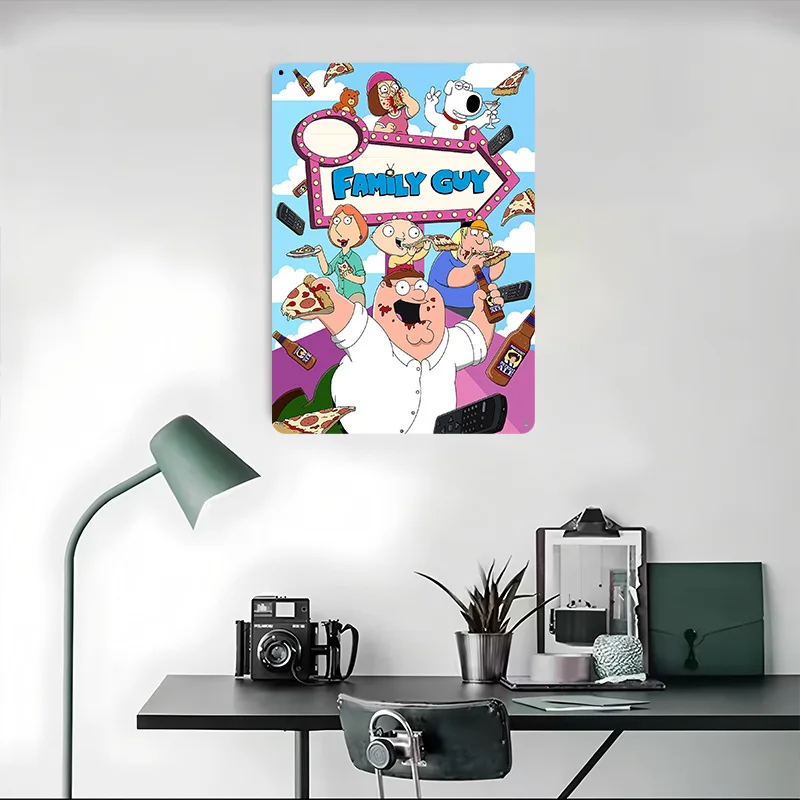 Фото Металлическая винтажная табличка с 3D-текстурой и принтом Family Guy Pizza and Beer для декора стен, комнаты, мужской комнаты (Man Cave) №4