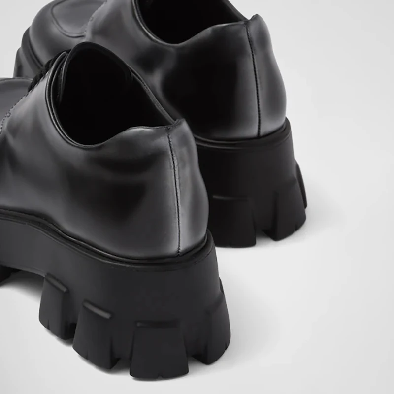 Luxury Brand Designer Women Derby Shoes Round Toe Sewing Lace-Up Flats Spring Autumn Thick Sole Platform Shoes Woman