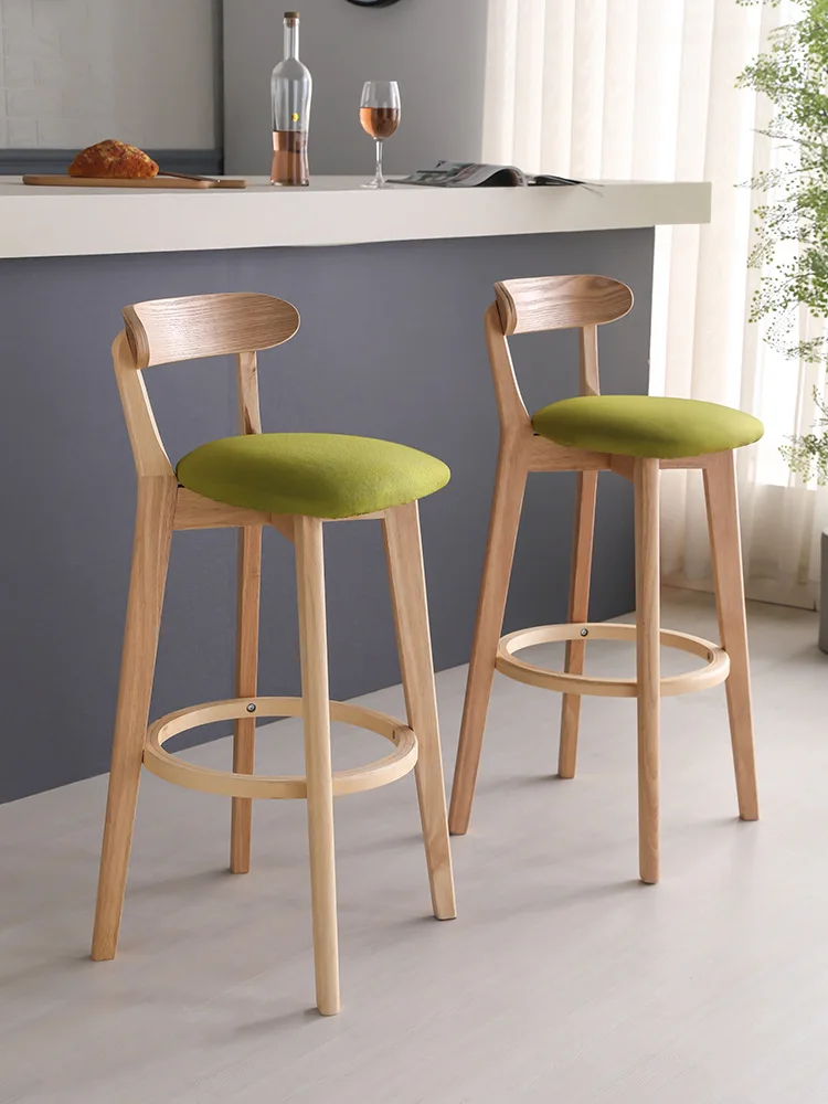 

xx99Nordic solid wood home backrest bar chair modern simple stool bar stool milk tea shop front desk bar chair