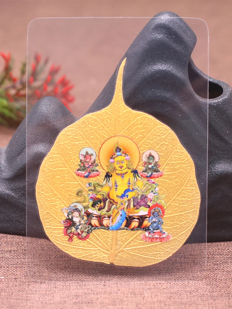 Naturalne liście bodhi na naklejkę telefon komórkowy kolorowy posąg buddy okaz liścia Tangka