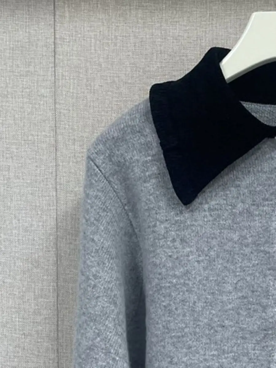 

Women Cardigan Color Patchwork Turn Down Collar Single Breasted Long Sleeve Casual Sweater