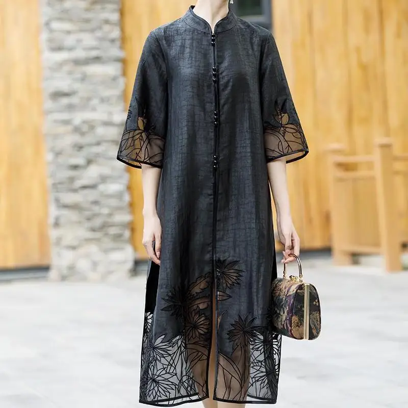 

2022 chinese women vintage blouse traditional oriental retro flower shirts national women long coat elegant folk dance suit