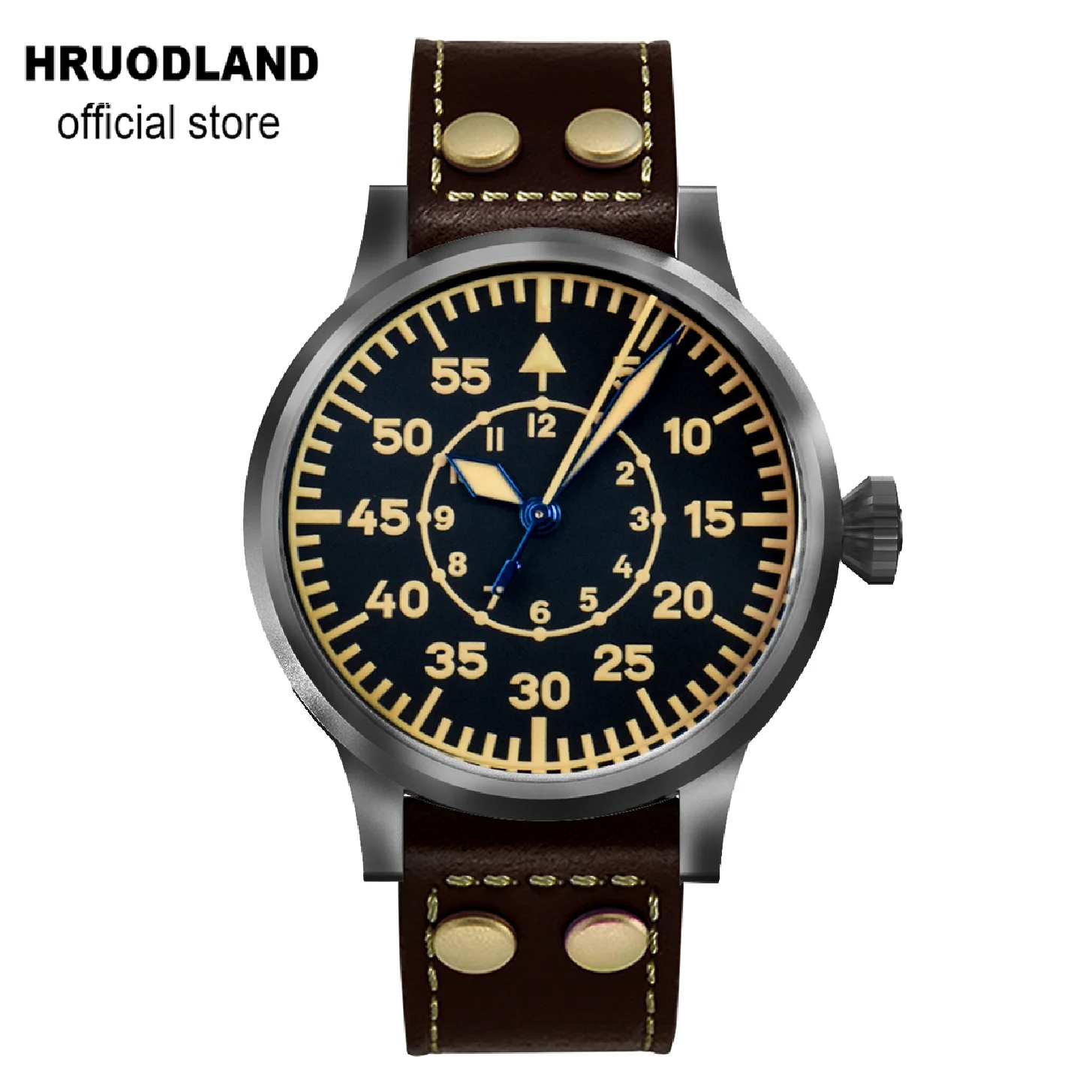 

Hruodland Distressed Automatic Pilot Men Watches Sapphire Glass SW200 10ATM Mechanical Black Diving Wristwatch for Men Male Gift