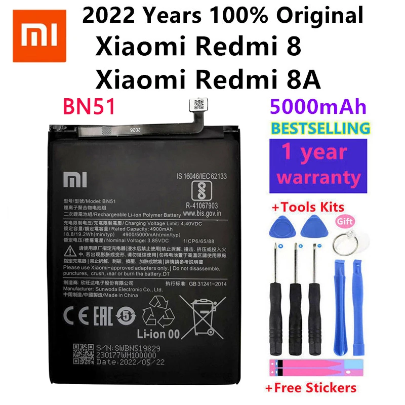 

Оригинальный аккумулятор Xiao mi 100% BN51 5000 мАч для Xiaomi Redmi 8, Redmi 8A, Redmi8, высококачественные сменные батареи для телефона, батарея