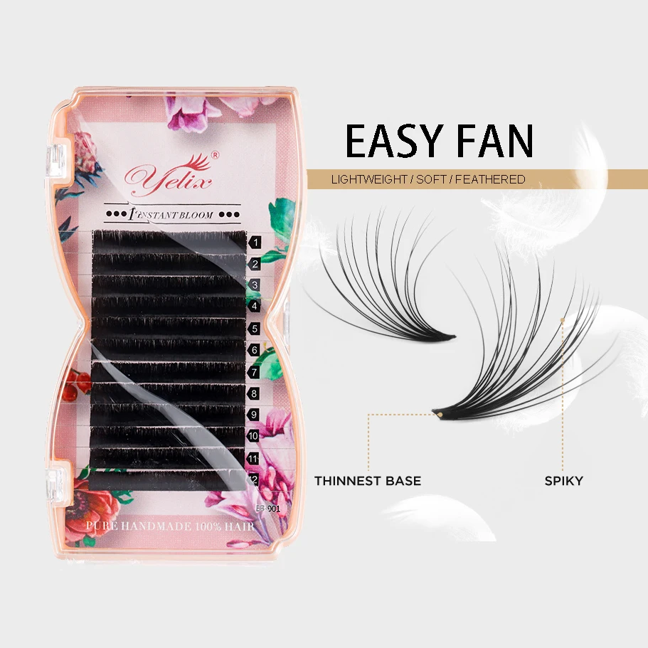 Yelix Easy Fan Lashes Bloom Individual Eyelash Extension Faux Mink Eyelashes Soft Natural Lash Extension Volume Russo Auto Fans