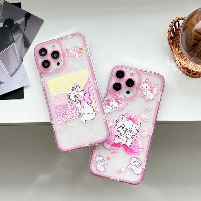 

Disney Pink Marie Cat Phone Case for iPhone X XR XS 7 8 Plus 11 12 13 pro MAX 13mini cover