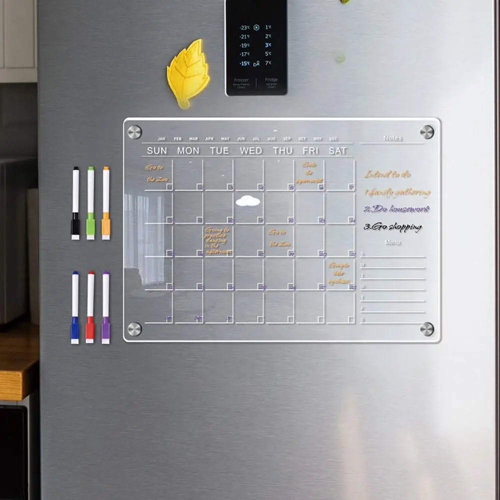 

Monthly Board Dry Erase Calendar Reusable Magnetic Fridge Calendars with Scratch-proof Boards Marker Pens Stay Organized