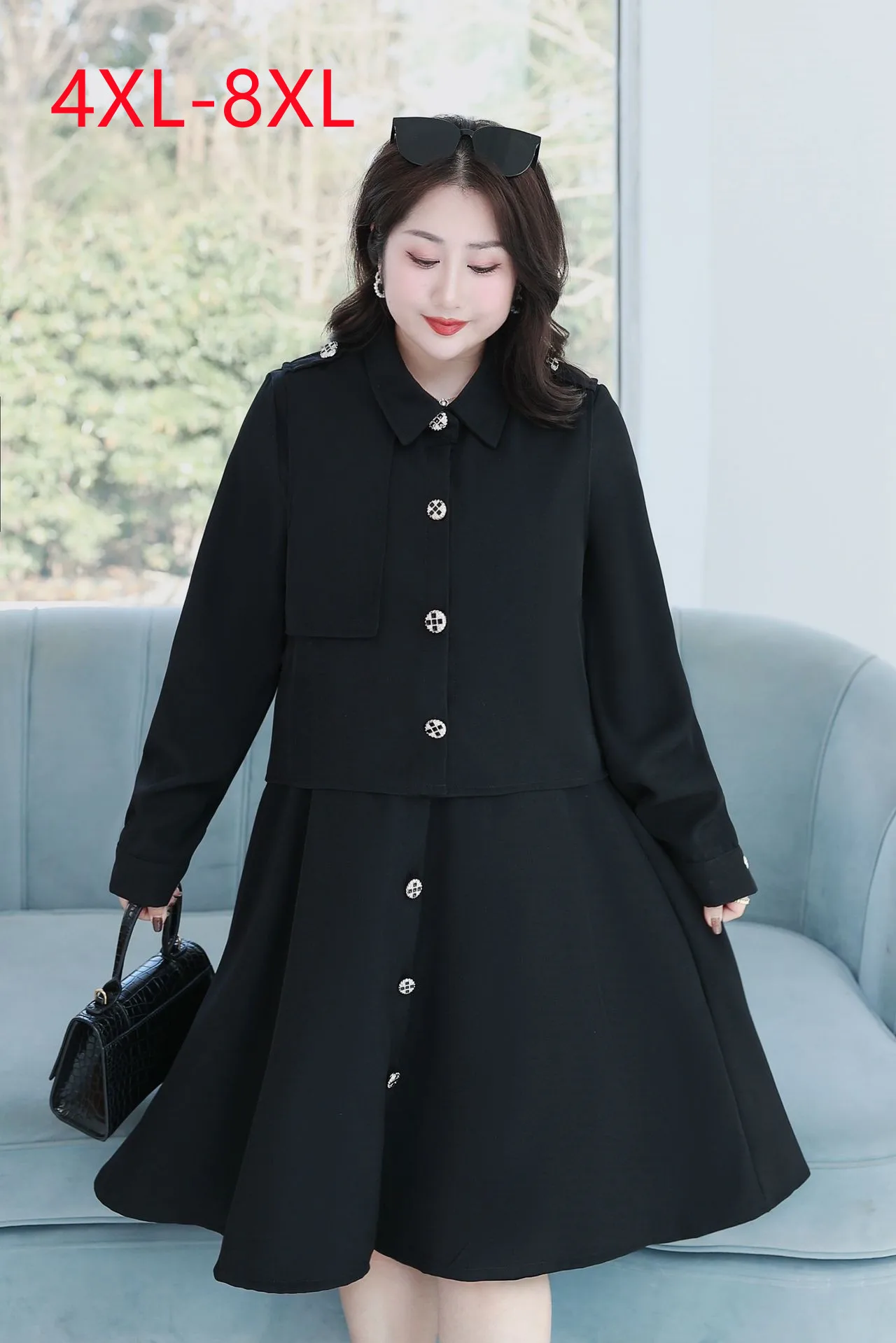 New 2022 Ladies Autumn Winter Plus Size Vest Dress For Women Large Size Two piece set black Tops 4XL 5XL 6XL 7XL 8XL