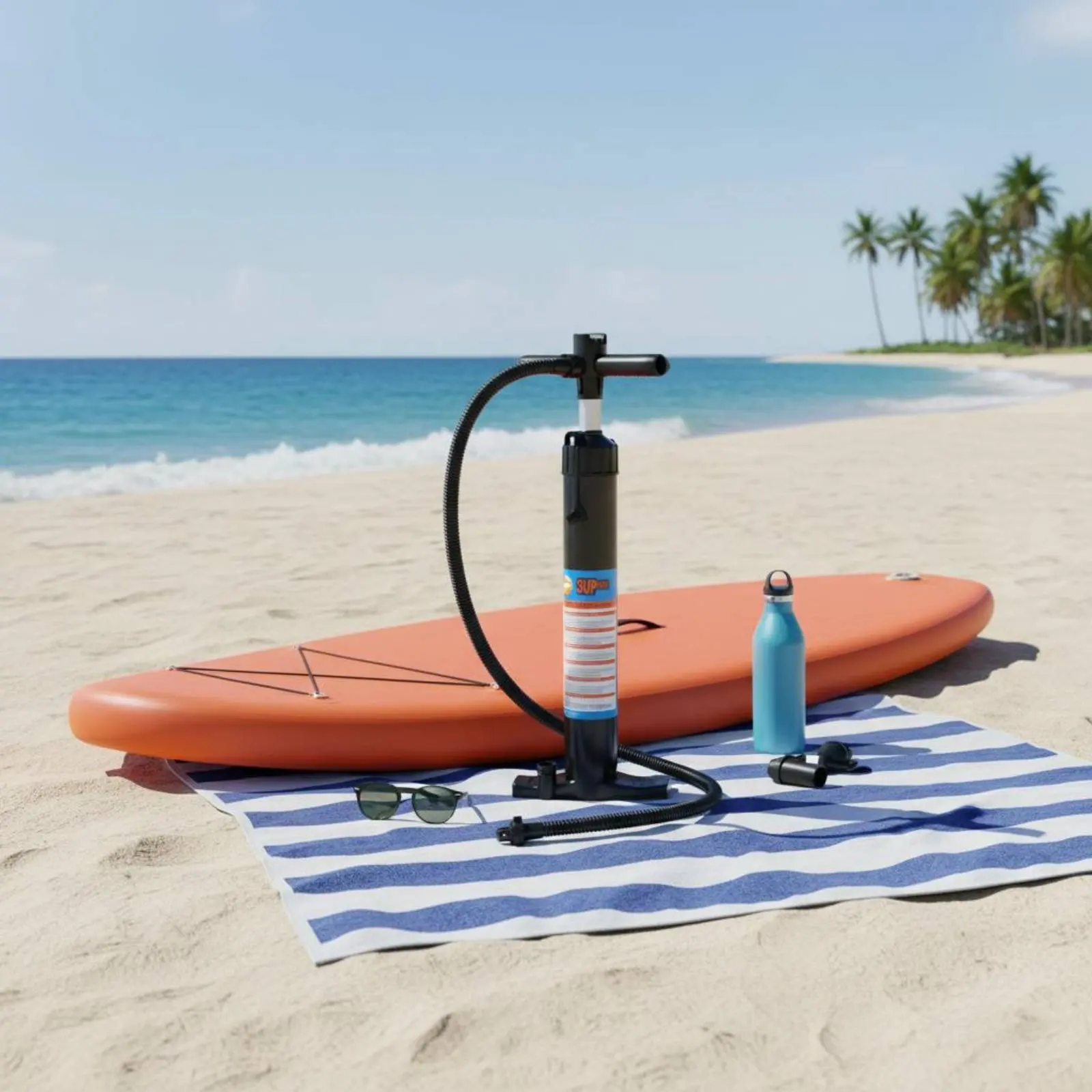 Фото Ручной насос двойного действия 27,5 PSI для SUP-досок, портативный, черный, для озер и рек №1