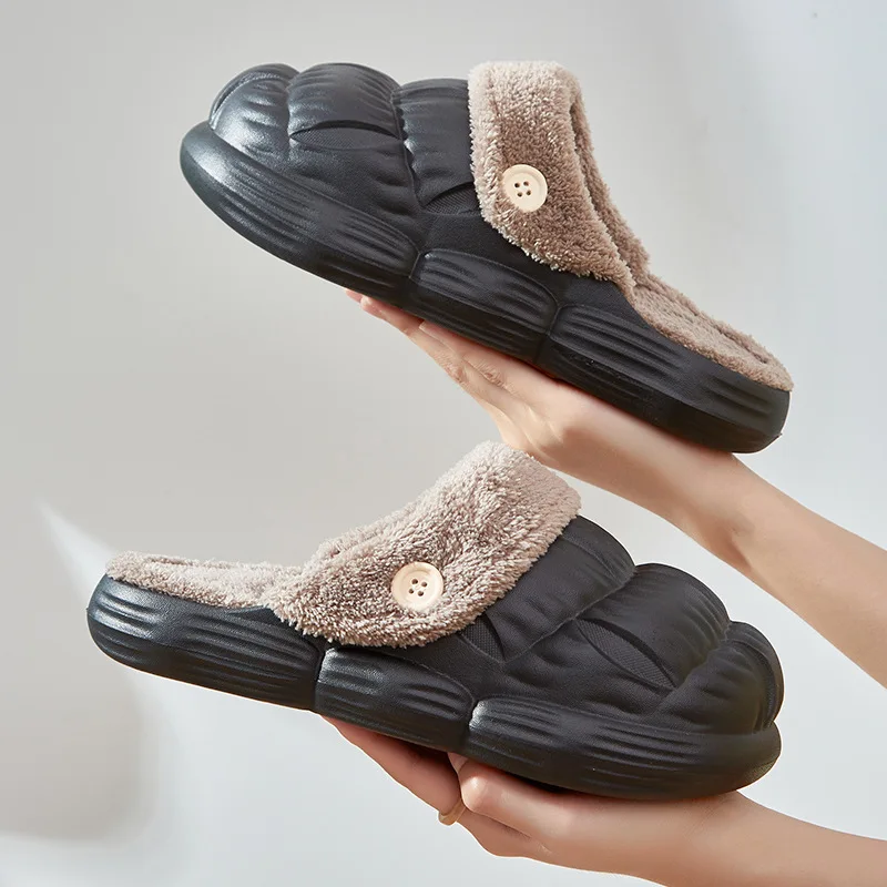 Waterproof Slippers Men Women Fur Lined Clogs Winter Garden Shoes Warm House Slippers Indoor Outdoor Mules