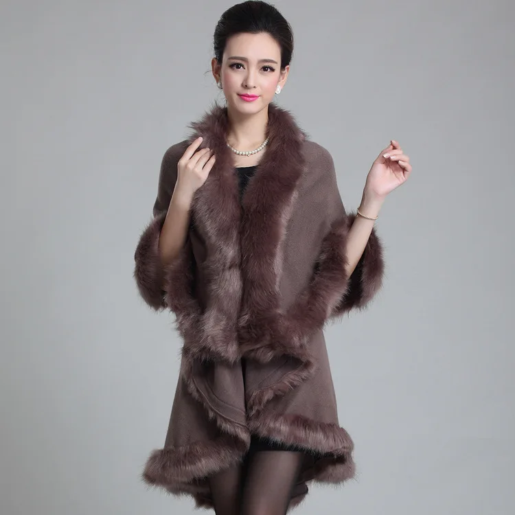 Autumn and winter new fur coat women's cape knitted sweater faux fur shawl