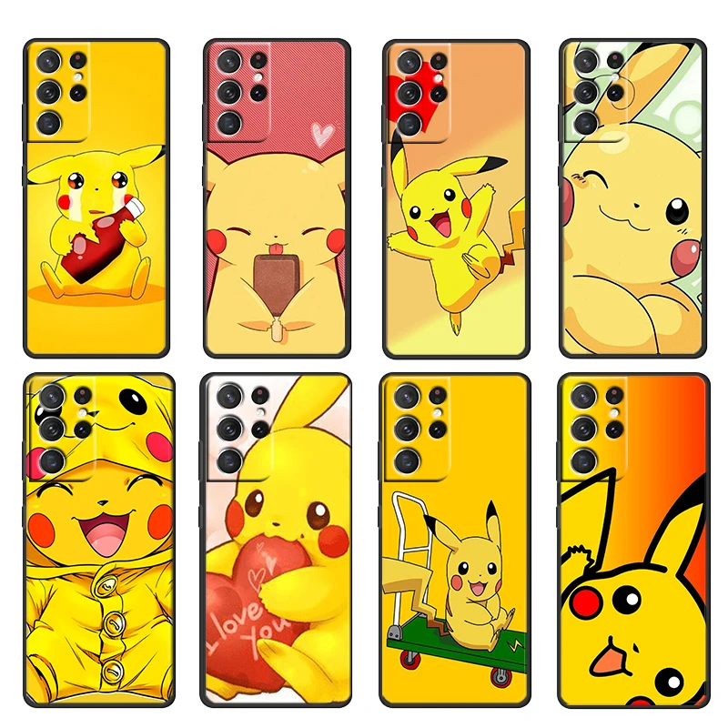 

Cute Pikachu Cartoon For Samsung Galaxy S22 S21 S20 Ultra Plus Pro S10 S9 S8 S7 S6 Soft Silicone Black Phone Case Coque Fundas